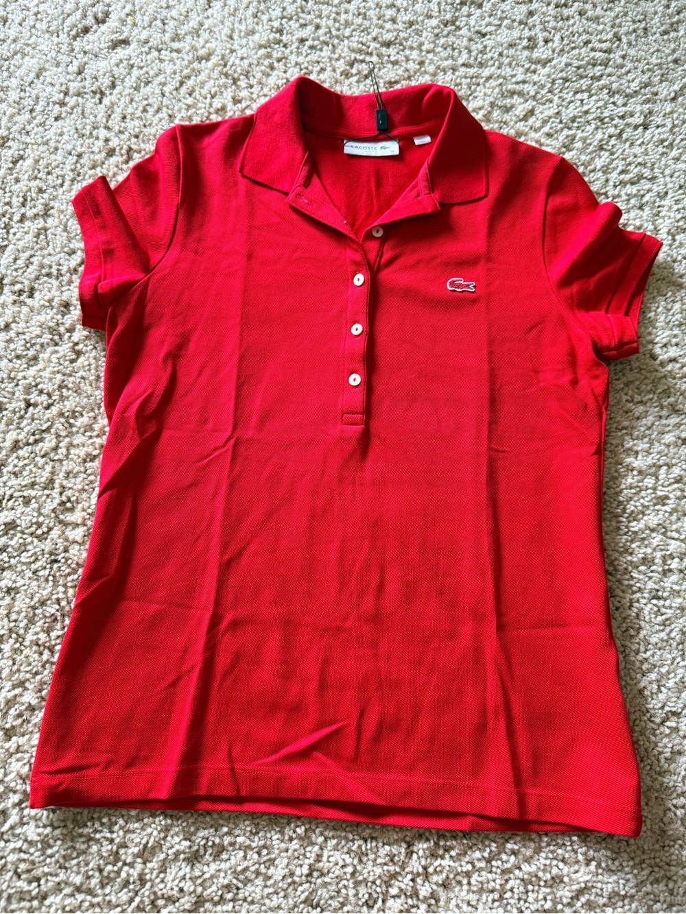 Lacoste Women’s Slim Fit Polo Shirt Red Size 38 NWOT Crocodile Logo Peru - Picture 3 of 6